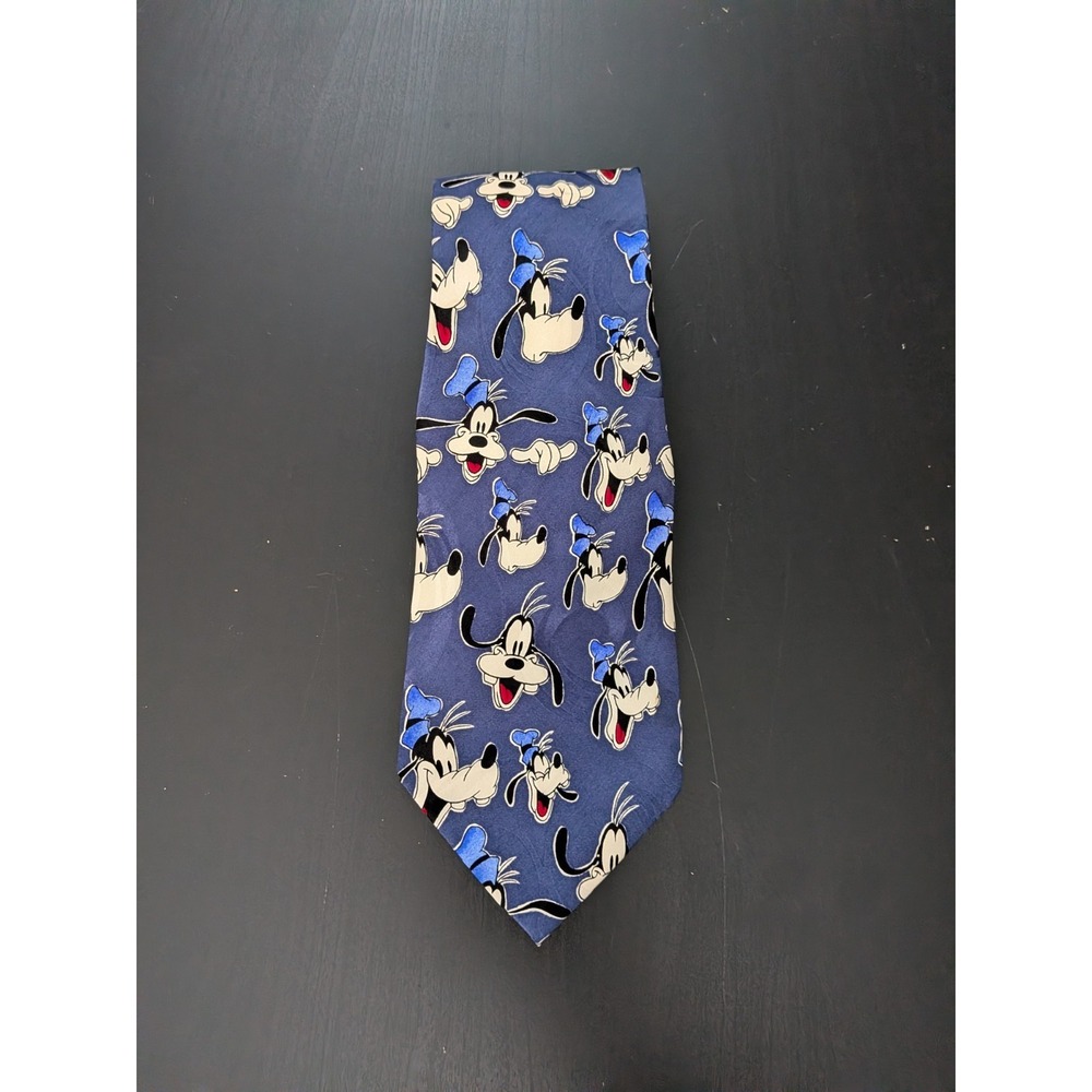 Disney Mickey Unlimited GOOFY All Over Print Tie Silk Blue Korea Made 60"